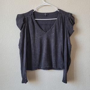 7 For All Mankind Gray Puff Shoulder Longsleeve Top Size Small